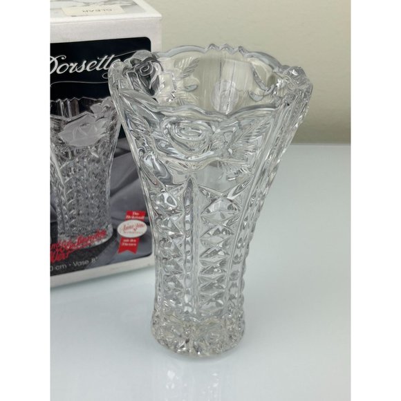 Vintage Anna Hutte Bleikristall Crystal Clear Studios Vase Dorsette Germany Rose - Picture 13 of 16